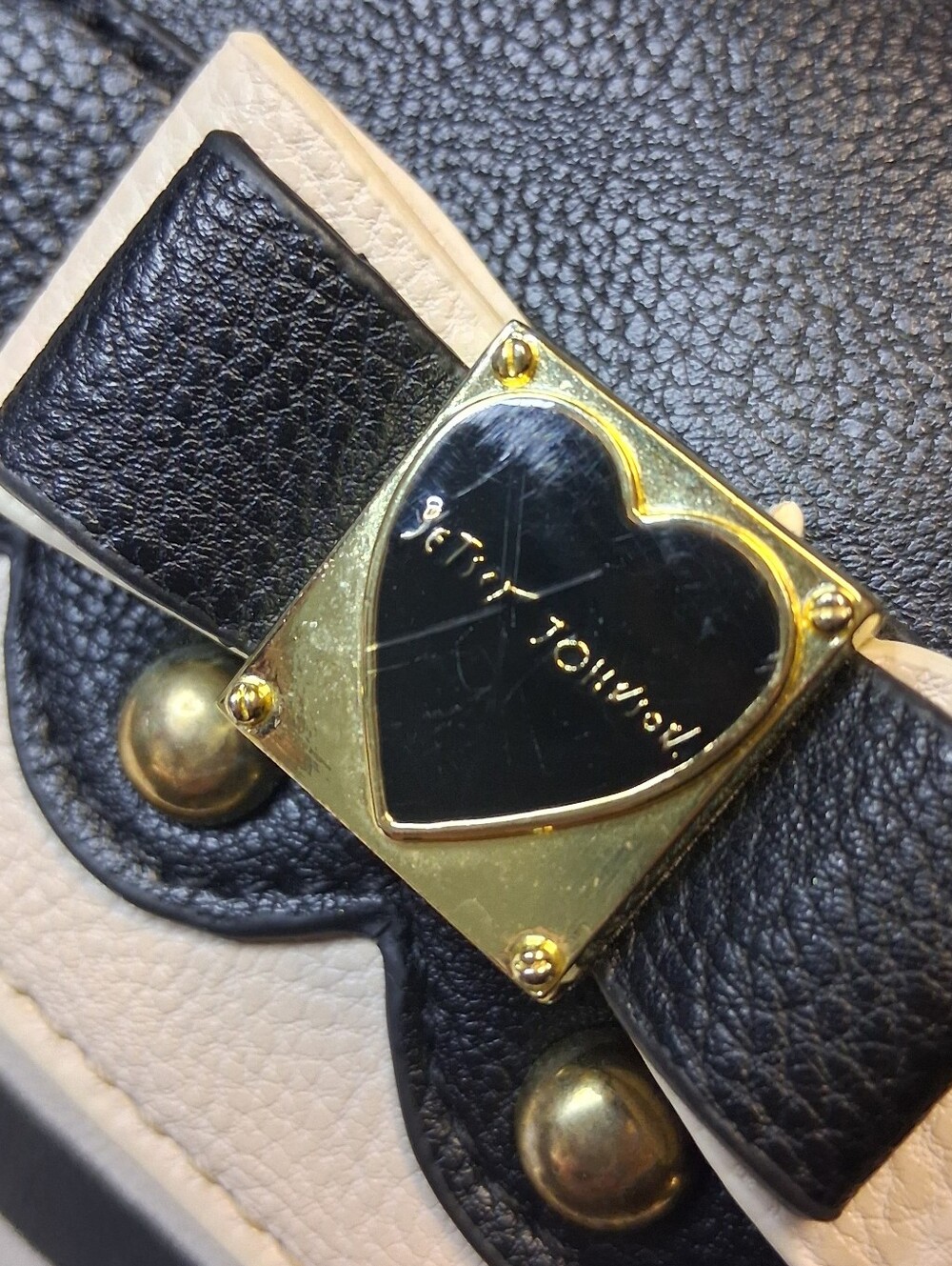 Betsey Johnson Black and Cream Striped Top-Handle Satchel with Bow Accent - Picture 9 of 13